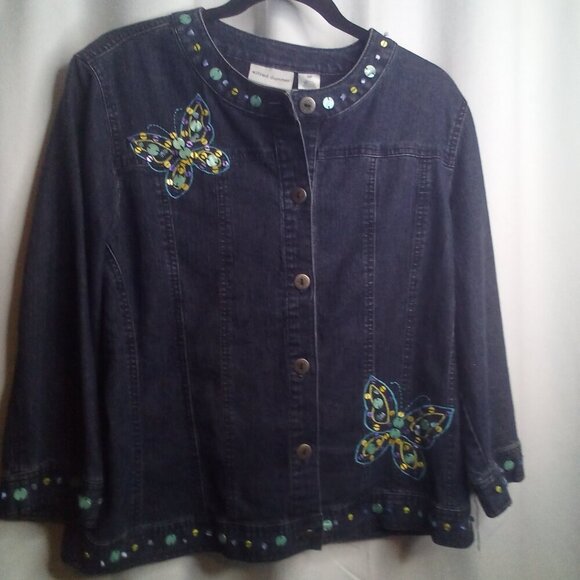 Alfred Dunner Jean Jacket 10P 10 Petite Button Up Butterfly Beading Denim Blue - Picture 14 of 15